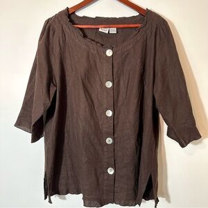 Alexandra Bartlett 100% Linen Button Front Top Size 1X